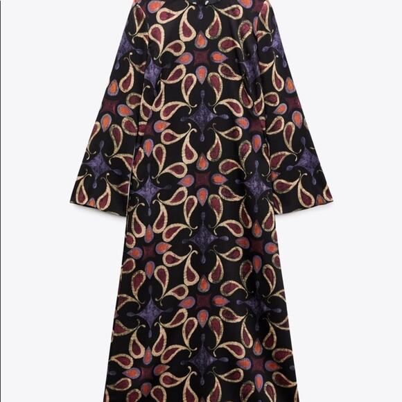 ZARA BLOGGER FAVORITE PRINTED MIDI DRESS MULTICOLORED - Picture 11 of 14